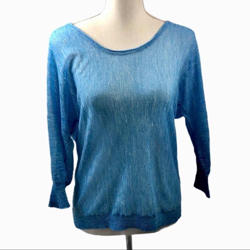 Margaret O’Leary Blue Linen Blend Knit Blouse XS